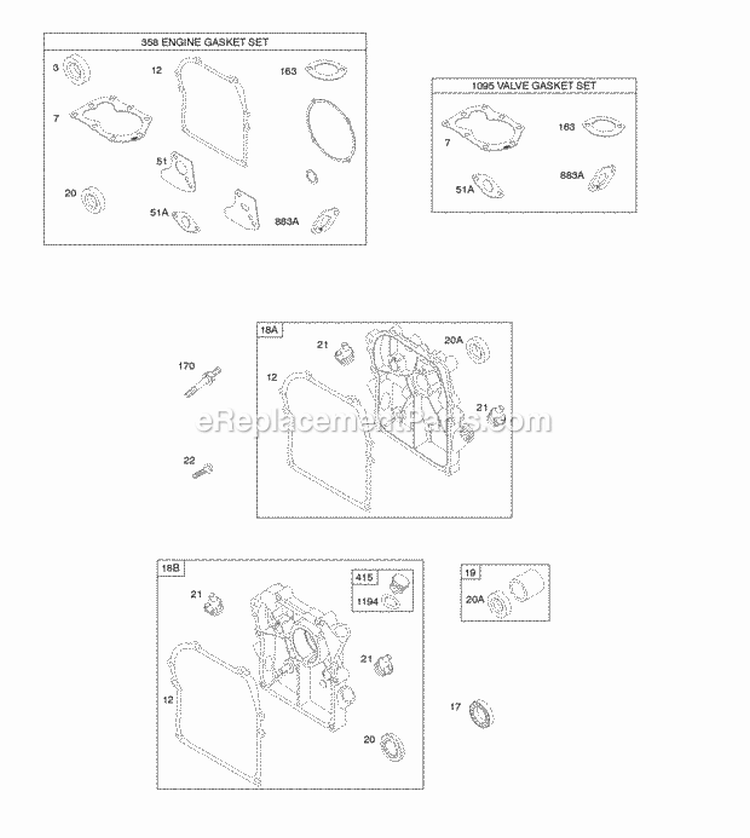Crankcase CoverSump Gasket Set - Engine Gasket Set - Valve Diagram and Parts List for  Briggs and Stratton Engine